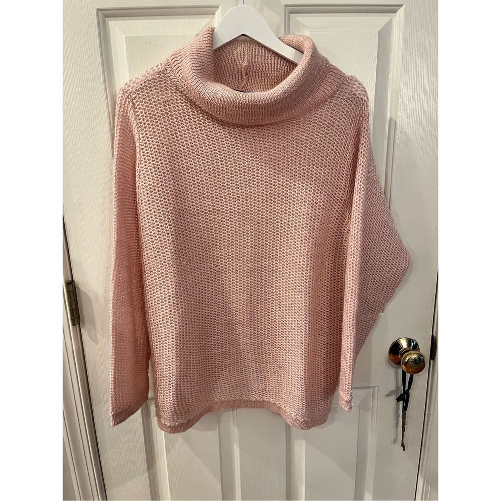 Vintage Diane Von Furstenberg DVF Concepts Pink Metallic Cowl Neck Sweater sz 1X